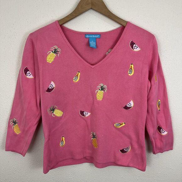Alexandra Bartlett Vintage Fruit Embroidered Sweater M Medium Fruitcore Dopamine - Picture 1 of 5